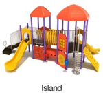 Island Color Scheme: Posts- Purple; Rails- Sand Dollar; Roofs/Panels- Orange; Climbers/Slides- Sunglow Yellow