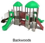 Backwoods Color Scheme: Posts- Brown; Rails- Sand Dollar; Panels- Beige, Roofs/Slides- Primary Green; Climbers- Brown