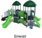 Emerald Color Scheme: Posts- Silver; Rails- Cobalt Blue; Roofs/Panels- Hunter Green; Climbers/Slides- Lime Green