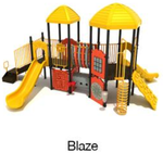 Blaze Color Scheme: Posts- Matte Black; Rails/Roofs/Climbers/Slides- Sunglow Yellow; Panels- Orange