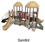 Sandlot Color Scheme: Posts- Brown; Rails- Sand Dollar; Panels- Beige; Roofs/Slides- Sandstone; Climbers- Mossy Stone