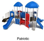Patriotic Color Scheme: Posts- White; Rails- Silver; Roofs/Slides/Climbers- Pacific Blue; Panels- Brick Red