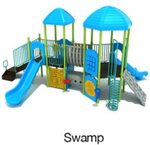 Swamp Color Scheme: Posts- Lime Green; Rails- Teal; Roofs/Panels/Slides- Sky Blue; Climbers- Gray