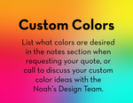 Custom Colors: Please refer to the “choose custom structure color” link on the product page to choose your custom metal and plastic colors for each component. Then, list the colors in the 